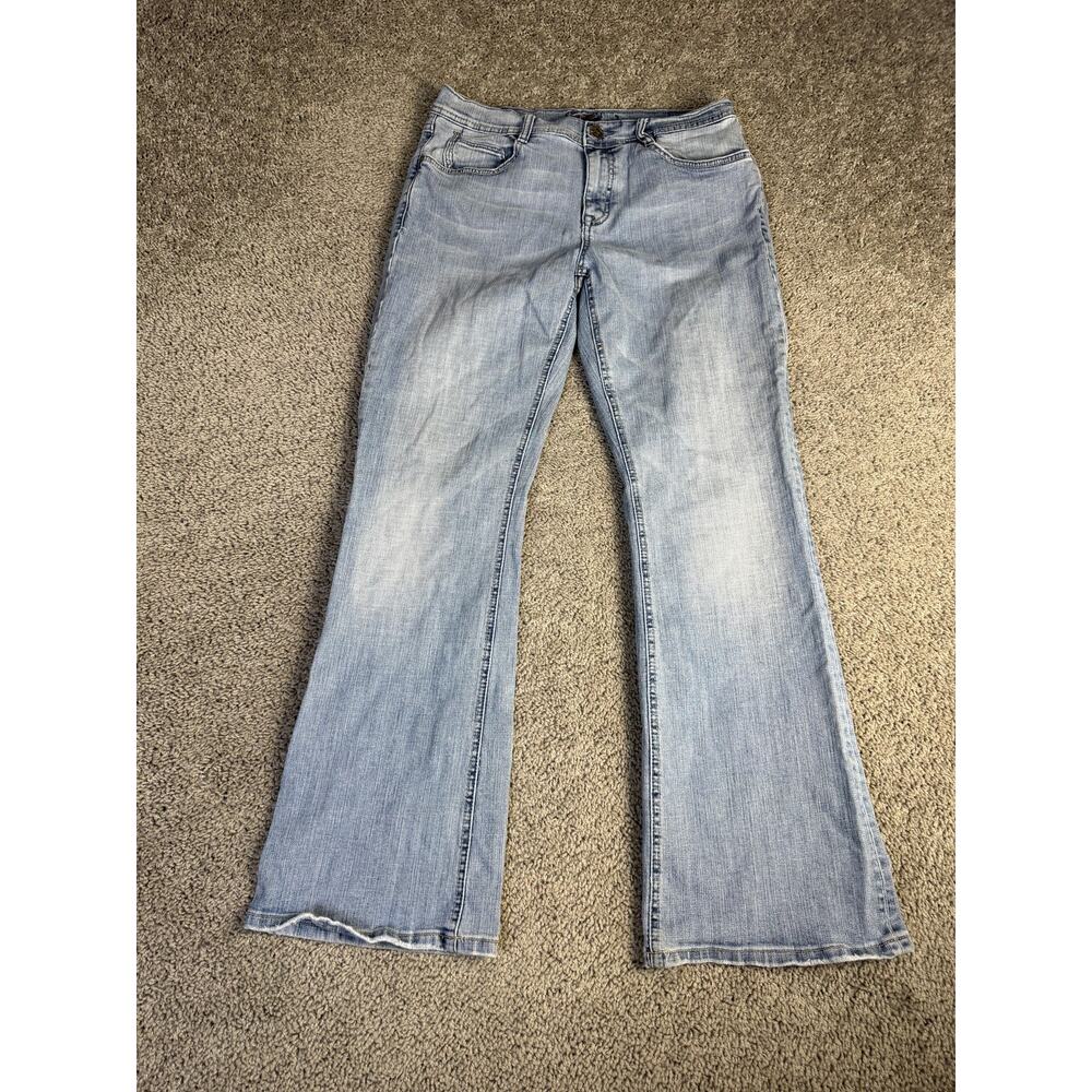 Foster Jeans Womens 12 Blue Light Wash Flared Relaxed Stretch Embroidered Denimo